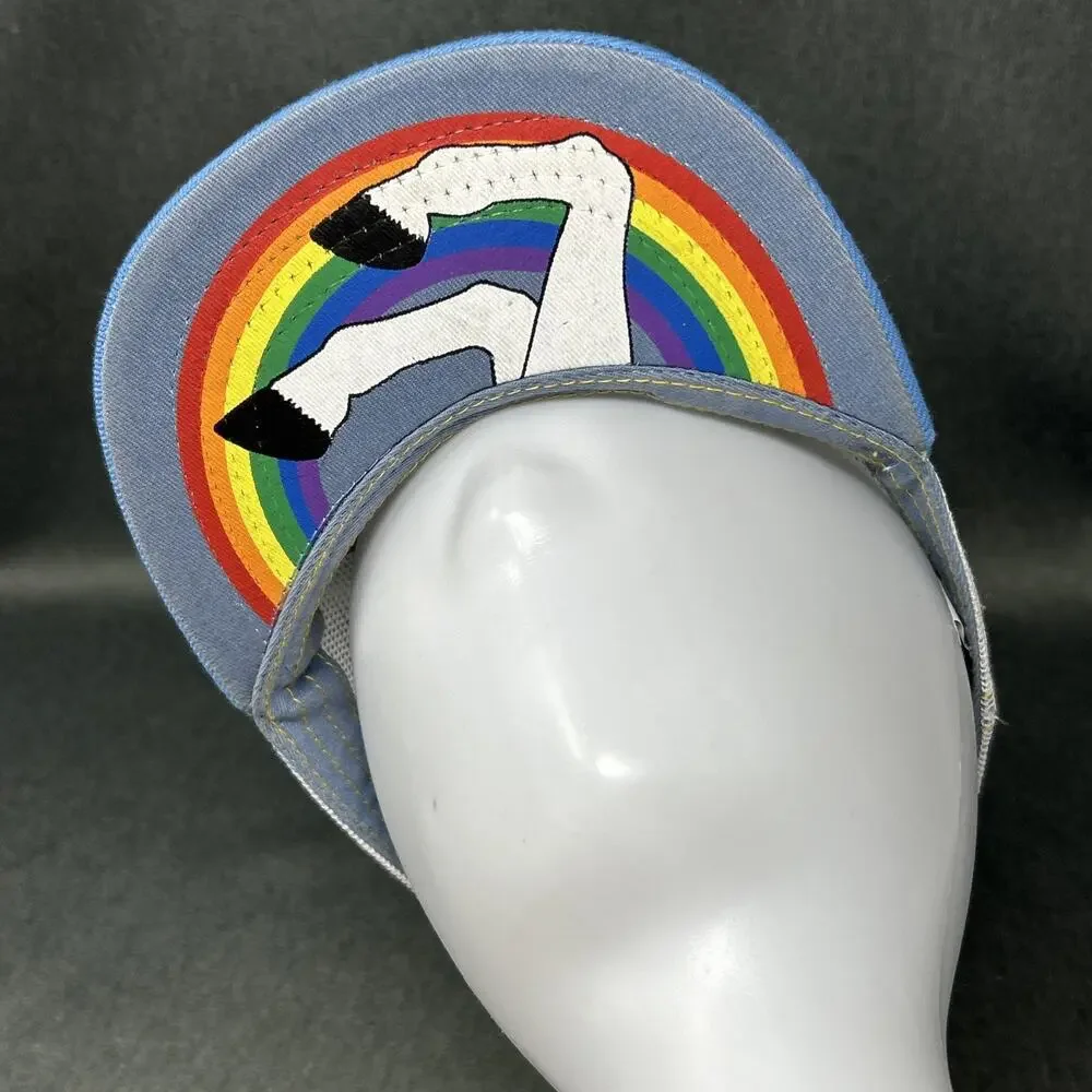 Aksels Unicorn Trucker Hat Snapback Youth OS Flat Bill Light Blue White Mesh Cap
